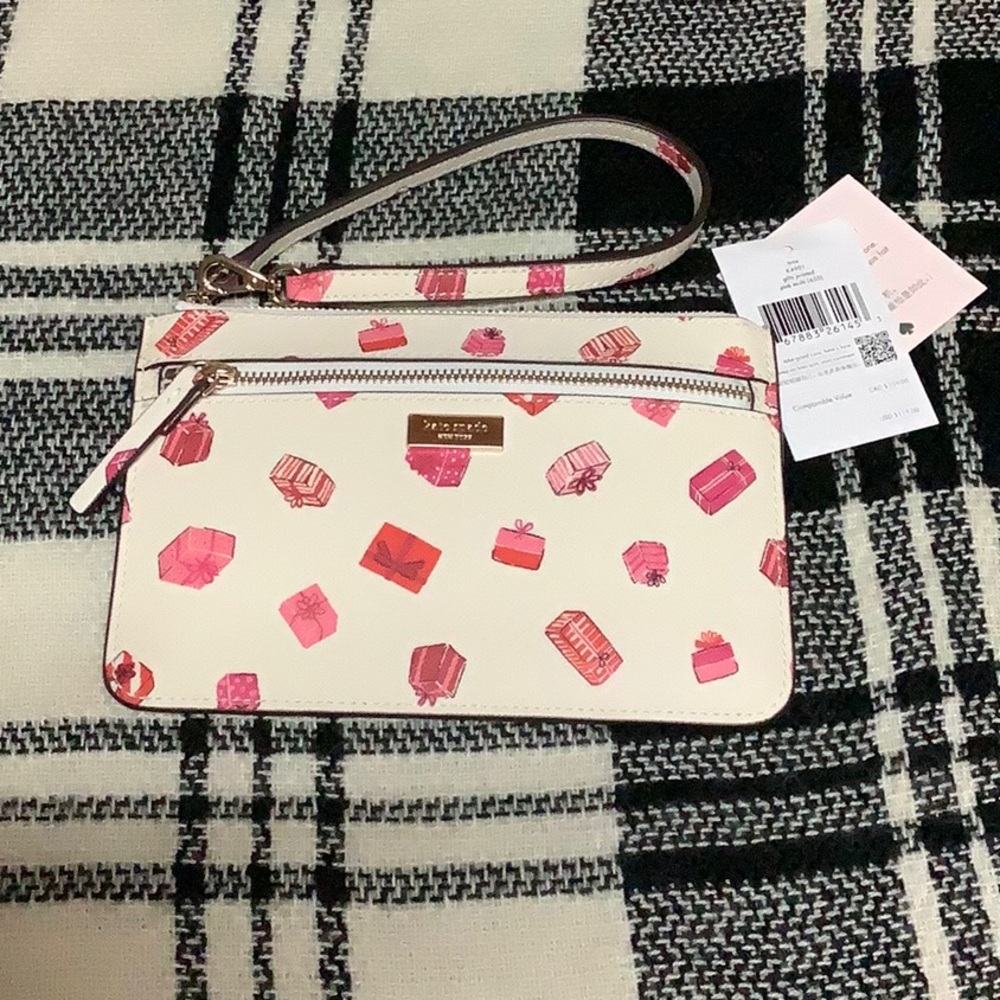 Kate Spade pink gift printed tinie wristlet wallet